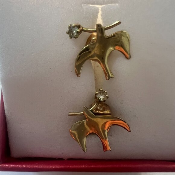 Vintage 14K Gold Bird Earrings w/ Diamond / czAccent 585 Marked Studs back Read! - Picture 5 of 10